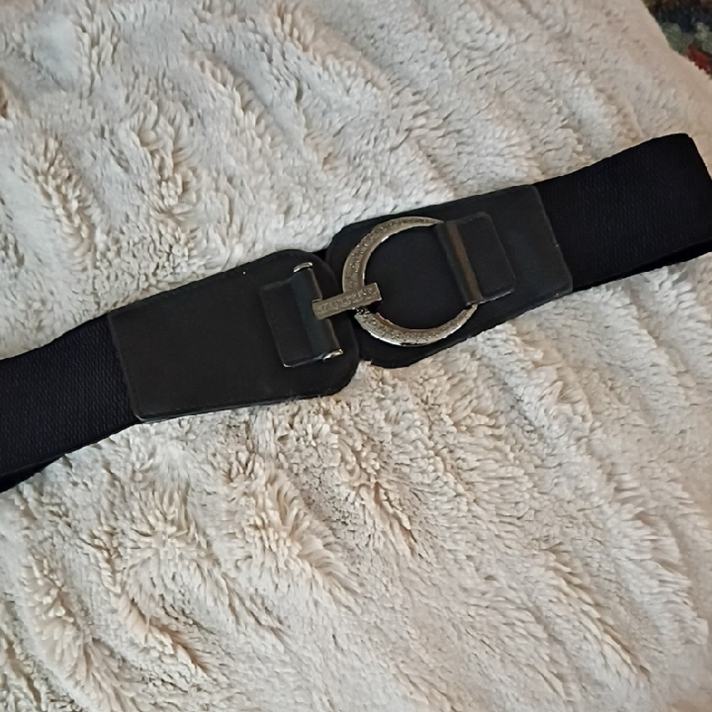 Black Elastic Belt with Silver Buckle